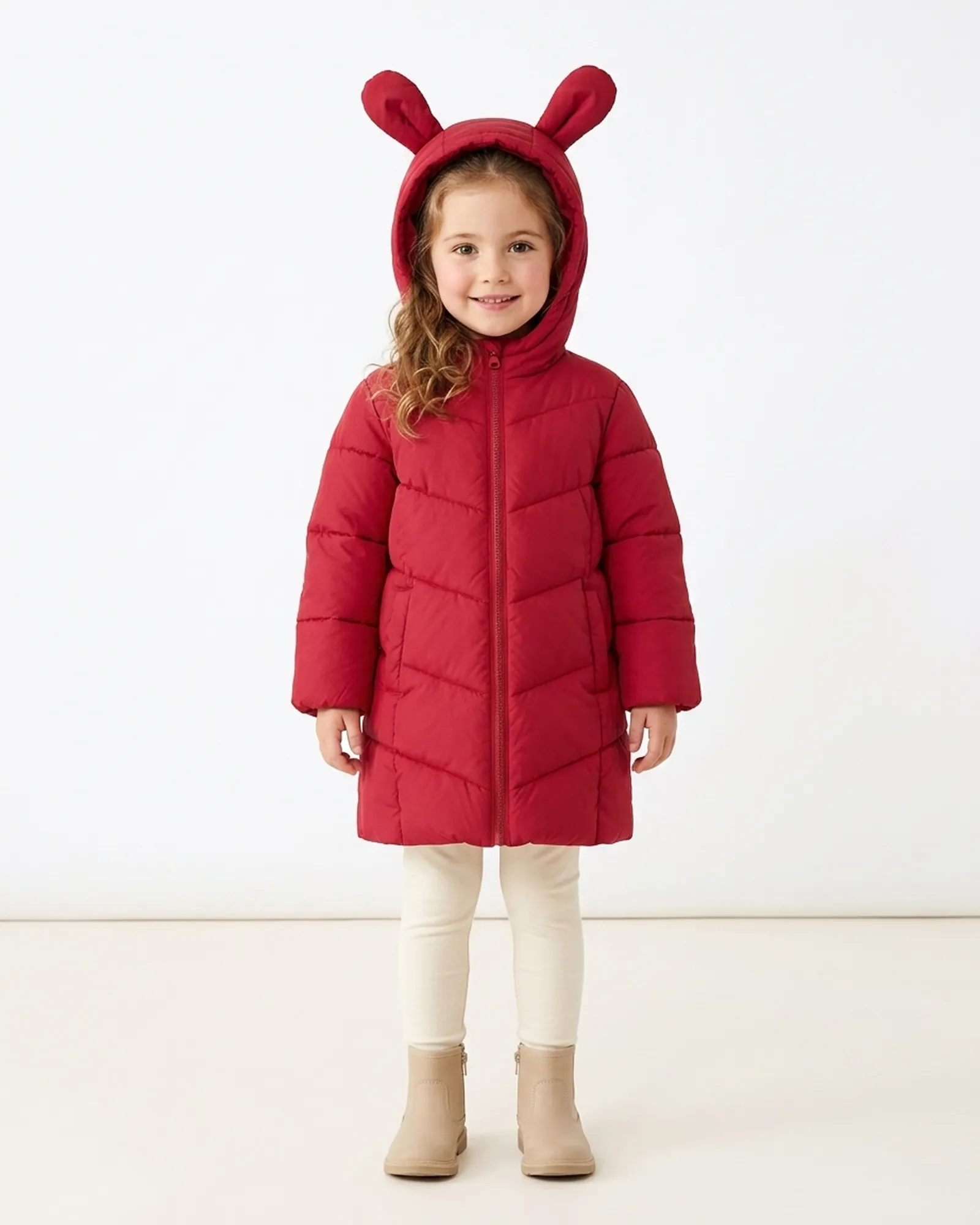 Doudoune longue Oreilles de lapin — Rouge vif